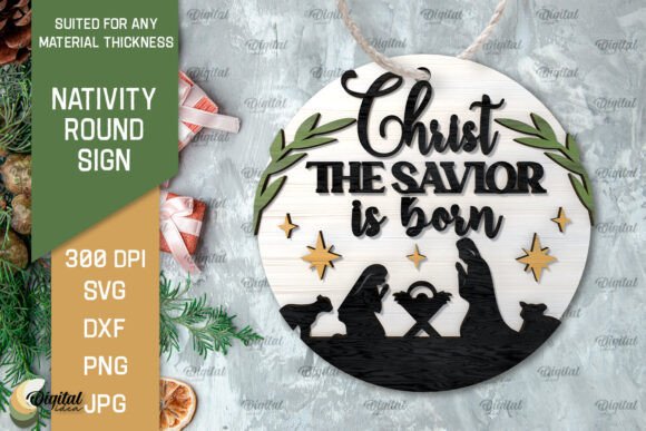 3D Nativity Round Sign Laser Cut Design