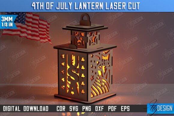 4th of July Lantern Laser Cut 3D Design