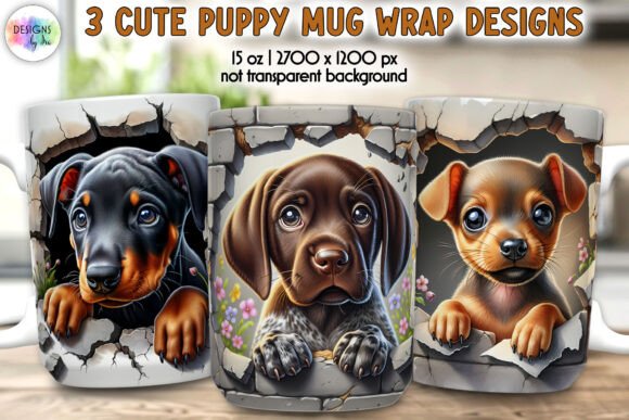 Cute Puppy Mug Wrap, Broken Wall 3D Mug – A Playful Addition to Your Sublimation Projects