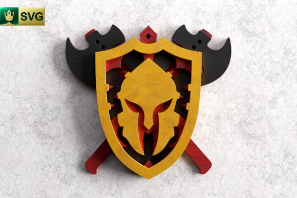 Fantasy Shield 3D Layered SVG Warrior
