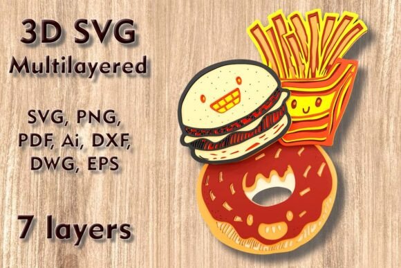 Fast Food 3D SVG Multilayer Laser Files: A Creative Tool for Wall Art and More