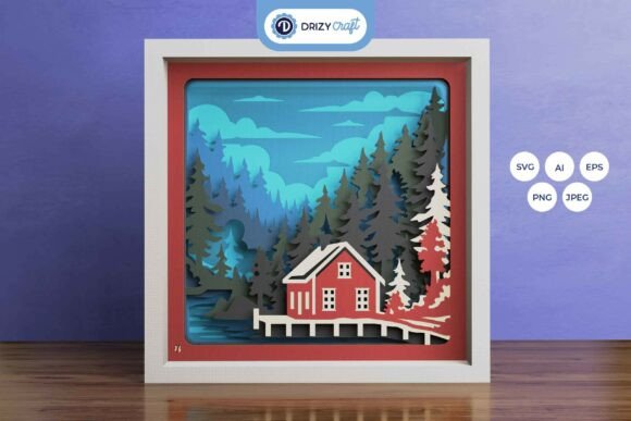 Red Home in the Forest 3D Layered – Creative Paper Art