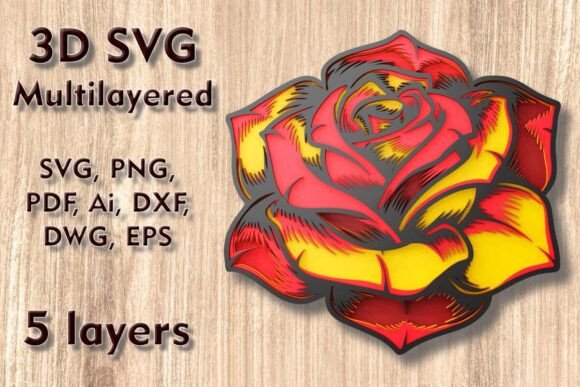 Rose 3D SVG Multilayer Cutting Files for Precision Craft Projects