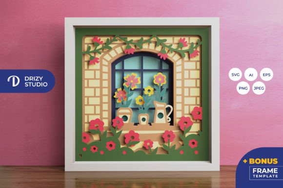 Spring Window 3D Shadow Box: A Creative Design Asset